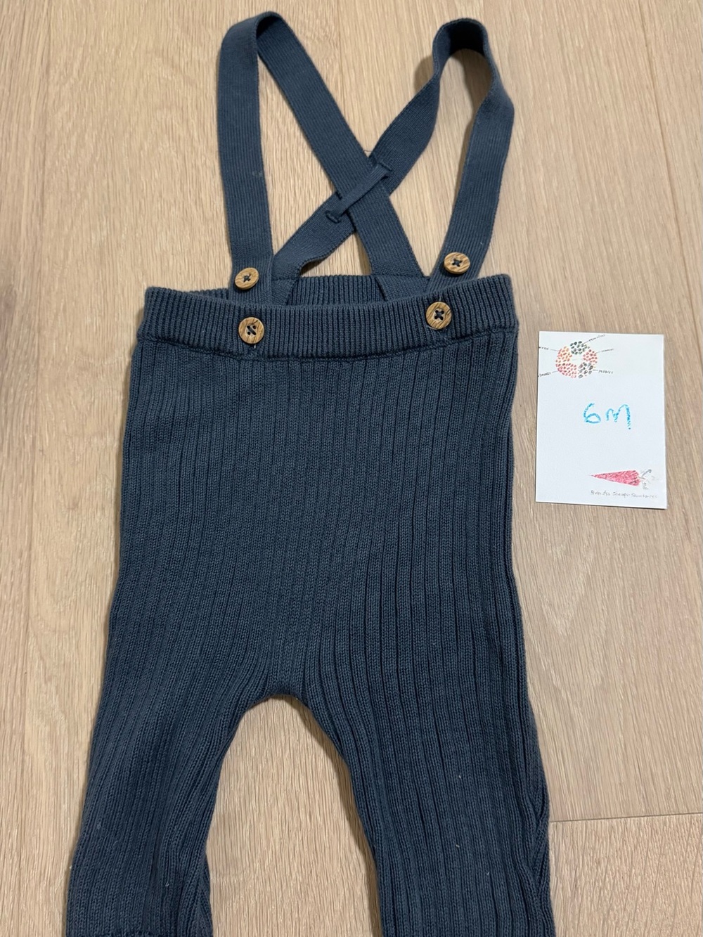 Baby Rib Knit Suspender Pants - Navy 6 month
